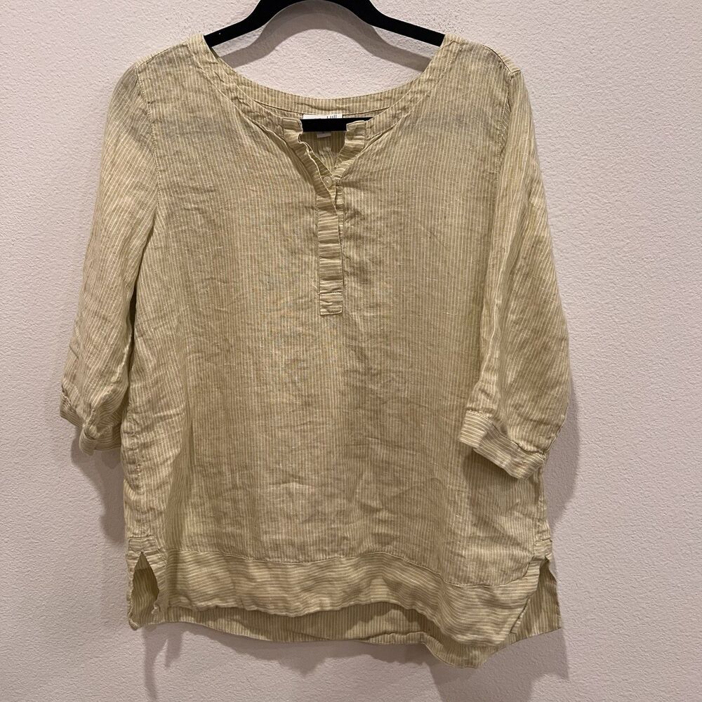 J Jill Love Linen Women’s Popover Top Blouse Sz M Lagenlook Boho Chic Coastal
